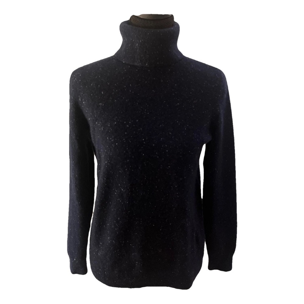 Bloomingdale’s 100% Cashmere Navy with White Speckles Turtleneck Sweater